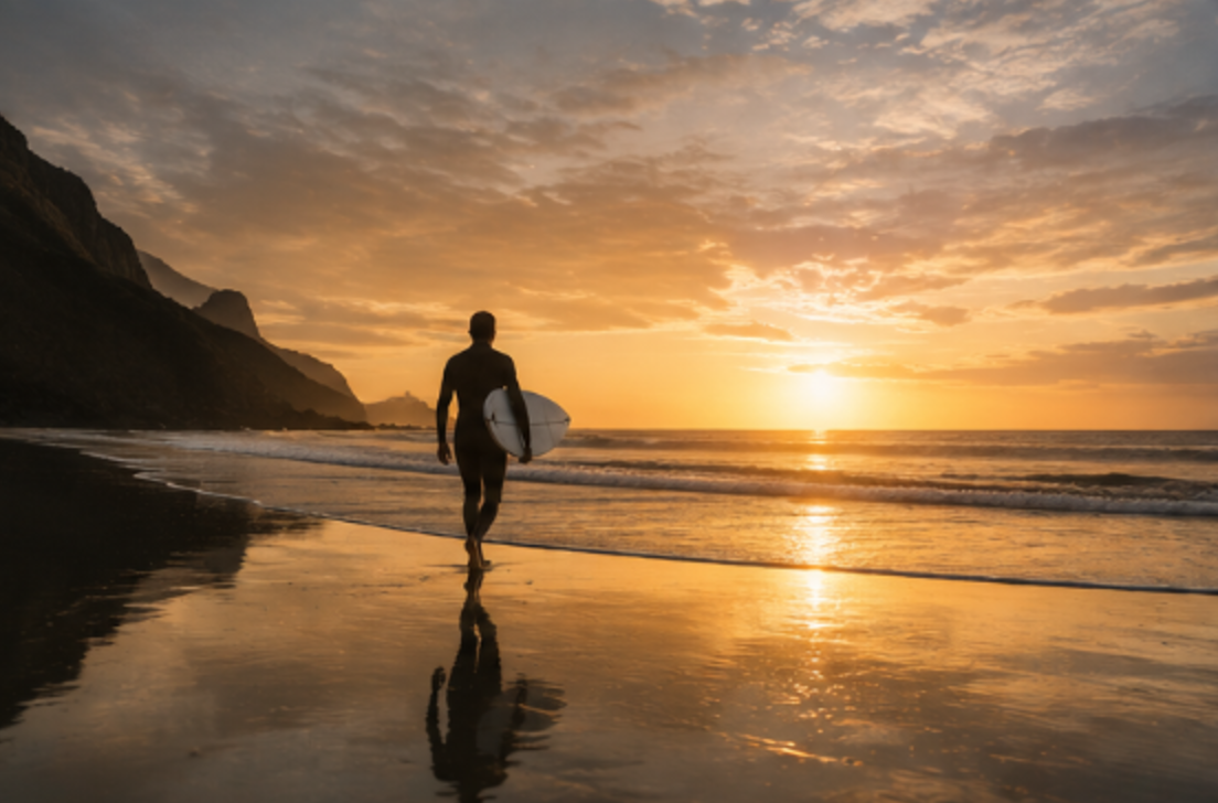 Silhouette d'un surfeur au coucher du soleil — film de marque