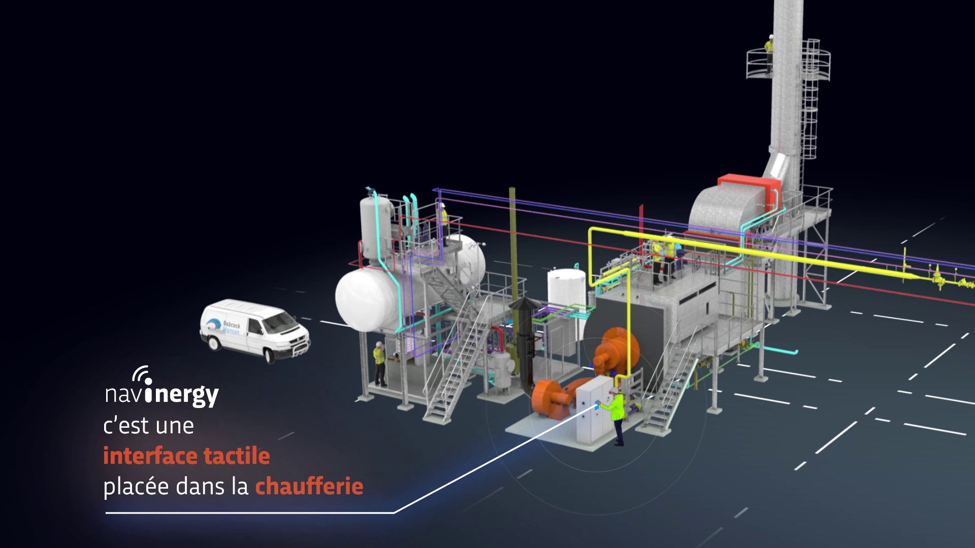 Animation 3D industrielle de la chaufferie connectée Navinergy par Babcock Wanson